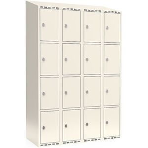 kaiserkraft 4er-Schließfachschrank Fydor, 4 Abteile, weiß, B 1200 mm, schräge Dachform, Vorhängeschloss