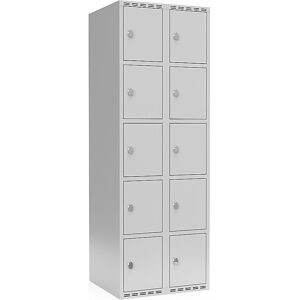 kaiserkraft 5er-Schließfachschrank Fydor, 2 Abteile, lichtgrau, B 600 mm, flache Dachform, Vorhängeschloss