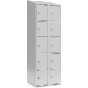 kaiserkraft 5er-Schließfachschrank Fydor, 2 Abteile, lichtgrau, B 600 mm, schräge Dachform, Vorhängeschloss