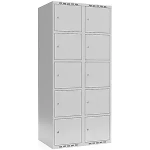 kaiserkraft 5er-Schließfachschrank Fydor, 2 Abteile, lichtgrau, B 800 mm, flache Dachform, Zylinderschloss