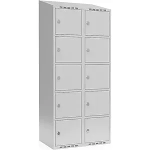 kaiserkraft 5er-Schließfachschrank Fydor, 2 Abteile, lichtgrau, B 800 mm, schräge Dachform, Vorhängeschloss