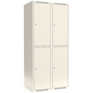 kaiserkraft Doppelstock-Spind Fydor, 2 Abteile, weiß, B 800 mm, flache Dachform, Zylinderschloss