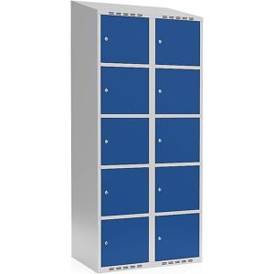 kaiserkraft 5er-Schließfachschrank Fydor, 2 Abteile, lichtgrau / enzianblau, B 800 mm, schräge Dachform, Zylinderschloss