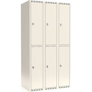 kaiserkraft Doppelstock-Spind Fydor, 3 Abteile, weiß, B 900 mm, flache Dachform, Vorhängeschloss