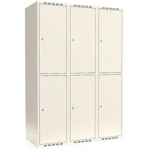 kaiserkraft Doppelstock-Spind Fydor, 3 Abteile, weiß, B 1200 mm, flache Dachform, Zylinderschloss