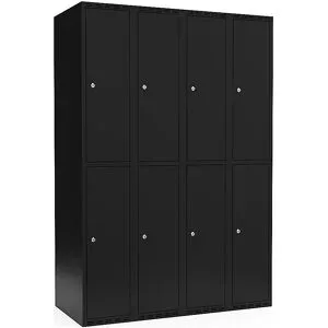 kaiserkraft Doppelstock-Spind Fydor, 4 Abteile, schwarz, B 1200 mm, flache Dachform, Zylinderschloss