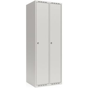 kaiserkraft Spind Fydor, 2 Abteile, lichtgrau, B 600 mm, flache Dachform, Zylinderschloss