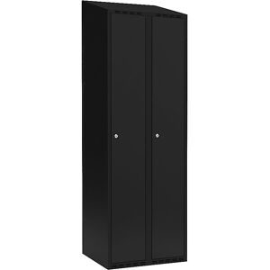 kaiserkraft Spind Fydor, 2 Abteile, schwarz, B 600 mm, schräge Dachform, Zylinderschloss