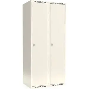 kaiserkraft Spind Fydor, 2 Abteile, weiß, B 800 mm, flache Dachform, Vorhängeschloss