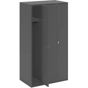 kaiserkraft Spind Fydor, 3 Abteile, schwarz, B 900 mm, flache Dachform, Vorhängeschloss