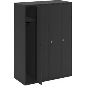 kaiserkraft Spind Fydor, 4 Abteile, schwarz, B 1200 mm, flache Dachform, Vorhängeschloss