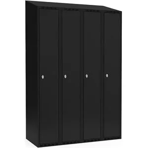 kaiserkraft Spind Fydor, 4 Abteile, schwarz, B 1200 mm, schräge Dachform, Vorhängeschloss