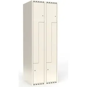 kaiserkraft Z-Spind Fydor, 2 Abteile, weiß, B 600 mm, flache Dachform, Zylinderschloss