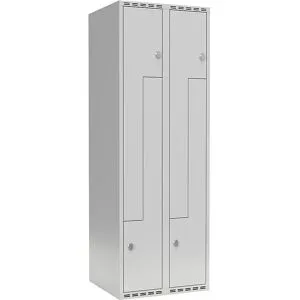 kaiserkraft Z-Spind Fydor, 2 Abteile, lichtgrau, B 600 mm, 2 Abteile, flache Dachform, Vorhängeschloss
