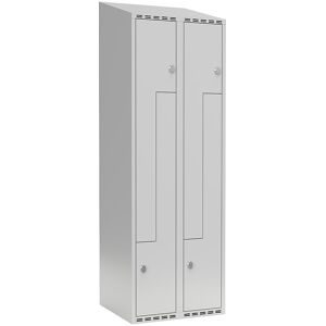 kaiserkraft Z-Spind Fydor, 2 Abteile, lichtgrau, B 600 mm, 2 Abteile, schräge Dachform, Vorhängeschloss