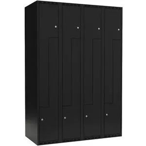 kaiserkraft Z-Spind Fydor, 4 Abteile, schwarz, B 1200 mm, flache Dachform, Zylinderschloss