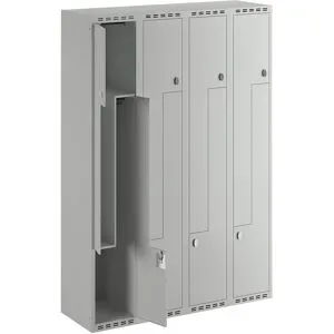 kaiserkraft Z-Spind Fydor, 4 Abteile, lichtgrau, B 1200 mm, flache Dachform, Vorhängeschloss