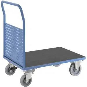 Plattformwagen, mit 1 hohen Lochblechwand, LxB 1050 x 700 mm, mit Zentralstopp, Vollelastik eurokraft pro