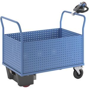 Plattformwagen mit Elektroantrieb, mit 4 hohen Lochblechwänden, LxB 1250 x 800 mm eurokraft pro