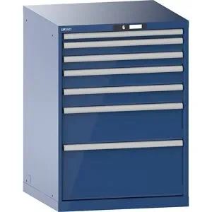 Schubladenschrank, mit Akkuladefunktion, BxTxH 717 x 725 x 1000 mm, 7 Schubladen, 2 x 230V, enzianblau, CH LISTA