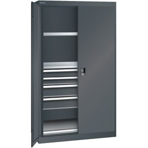 ESD-Schwerlastschrank, H 1950 mm, 2 Fachböden, 4 Schubladen, 1 Auszugboden, BxT 1100 x 641 mm, anthrazitgrau LISTA
