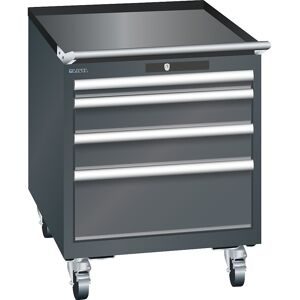 ESD-Schubladenschrank mobil, BxTxH 564 x 725 x 723 mm, 4 Schubladen, 1 x 50 / 2 x 100 / 1 x 200 mm, anthrazitgrau LISTA