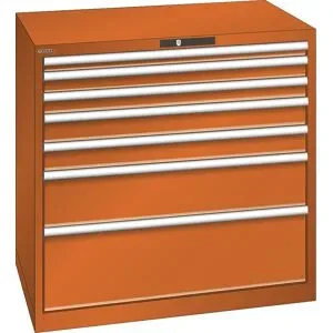 ESD-Schubladenschrank, BxTxH 1023 x 725 x 1000 mm, 7 Schubladen, Traglast 200 kg / 1 x 50 mm mit 75 kg, orange LISTA