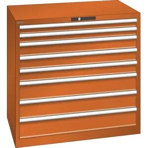 ESD-Schubladenschrank, BxTxH 1023 x 725 x 1000 mm, 8 Schubladen, Traglast 75 kg, orange LISTA