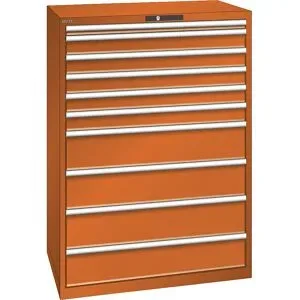 ESD-Schubladenschrank, BxTxH 1023 x 725 x 1450 mm, 10 Schubladen, Traglast 75 kg, orange LISTA