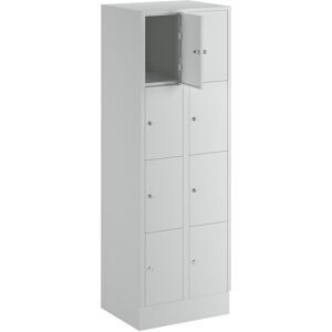 4er-Schließfachschrank München, 2 Abteile, lichtgrau, B 600 mm, mit Bodensockel Wolf