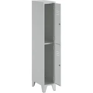 Doppelstock-Spind Berlin 2, 1 Abteil, lichtgrau, Breite 300 mm, flache Dachform Wolf
