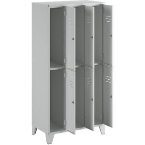 Doppelstock-Spind Berlin 2, 3 Abteile, lichtgrau, Breite 900 mm, flache Dachform Wolf