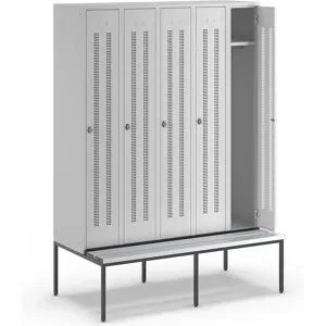 Spind Berlin 1 Sitzbank, 5 Abteile, lichtgrau, B 1500 mm, untergebaut, Kunststoff Wolf