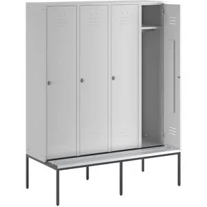 Spind Berlin 2 Sitzbank, 4 Abteile, lichtgrau, B 1600 mm, untergebaut, Kunststoff Wolf