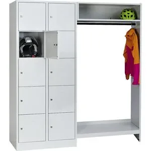 Schließfach-Garderobensystem Dresden, 2 Abteile links, 1 Garderobe, B 1670 mm, lichtgrau Wolf