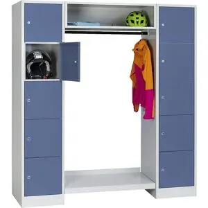 Schließfach-Garderobensystem Dresden, 2 Abteile, 1 Garderobe, B 1670 mm, lichtgrau / taubenblau Wolf