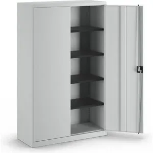 Stahlschrank mit Flügeltüren, 4 Fachböden, Breite 1200 mm, lichtgrau, Außentiefe 500 mm mauser