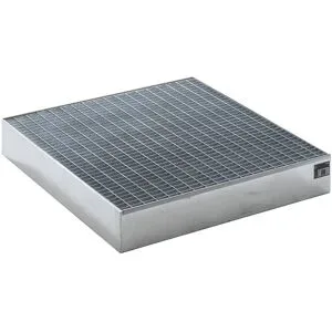 kaiserkraft Paletten-Auffangwanne, LxBxH 1200 x 1200 x 185 mm, feuerverzinkt, mit Gitterrost