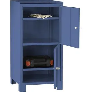 Werkzeugschrank mit Füßen, HxBxT 1000 x 500 x 500 mm, 2 verschließbare Fächer mit je 1 Fachboden, brillantblau RAL 5007 Wolf