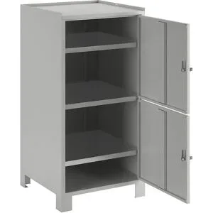 Werkzeugschrank mit Füßen, HxBxT 1000 x 500 x 500 mm, 2 verschließbare Fächer mit je 1 Fachboden, lichtgrau RAL 7035 Wolf