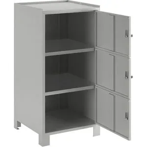Werkzeugschrank mit Füßen, HxBxT 1000 x 500 x 500 mm, 3 verschließbare Fächer, lichtgrau RAL 7035 Wolf