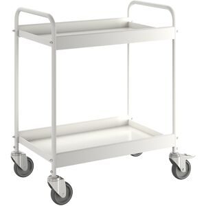 kaiserkraft Beistellwagen, Stahlrohr pulverbeschichtet, Tragfähigkeit 40 kg, 2 Etagen, reinweiß RAL 9010, 4 Lenkrollen, davon 2 mit Doppelstopp