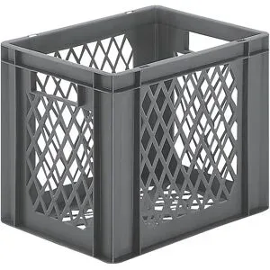 kaiserkraft Euro-Format-Stapelbehälter, Wände und Boden durchbrochen, LxBxH 400 x 300 x 320 mm, grau, VE 5 Stk