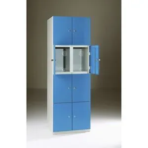 4er-Schließfachschrank Frankfurt, 2 Abteile, B 600 mm, lichtgrau / lichtblau Wolf