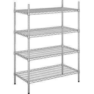 kaiserkraft Stahldraht-Gitterregal, verchromt, Fachlast 150 kg, BxT 910 x 610 mm, Grundregal, Höhe 1370 mm, 4 Fachböden