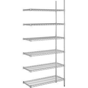 kaiserkraft Stahldraht-Gitterregal, verchromt, Fachlast 150 kg, BxT 910 x 460 mm, Anbauregal, Höhe 2180 mm, 6 Fachböden