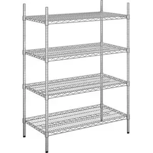 kaiserkraft Stahldraht-Gitterregal, verchromt, Fachlast 250 kg, BxT 910 x 610 mm, Grundregal, Höhe 1370 mm, 4 Fachböden