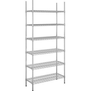 kaiserkraft Stahldraht-Gitterregal, verchromt, Fachlast 250 kg, BxT 910 x 460 mm, Grundregal, Höhe 2180 mm, 6 Fachböden
