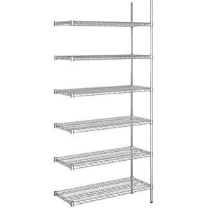 kaiserkraft Stahldraht-Gitterregal, verchromt, Fachlast 250 kg, BxT 910 x 460 mm, Anbauregal, Höhe 2180 mm, 6 Fachböden