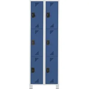 3er-Schließfachschrank Bremen, 2 Abteile, lichtgrau / brillantblau, Breite 600 mm, 6 Fächer eurokraft pro